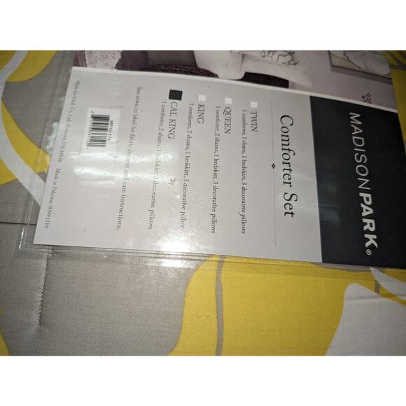 Madison Park Lola 7 Pieces California King Comforter Set Yellow Gray NEW - Picture 16 of 16